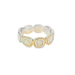 White Lab Opal Geometric Sterling Silver Ring