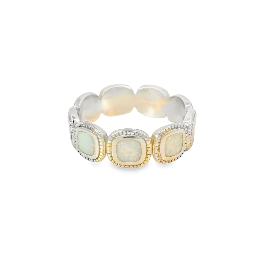 White Lab Opal Geometric Sterling Silver Ring