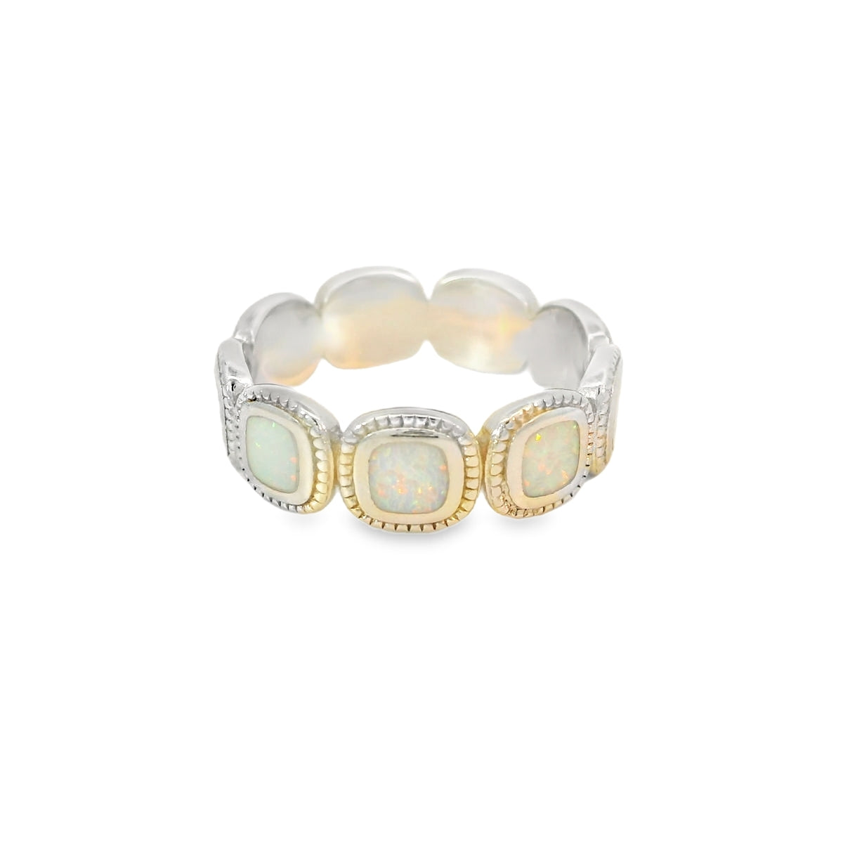White Lab Opal Geometric Sterling Silver Ring