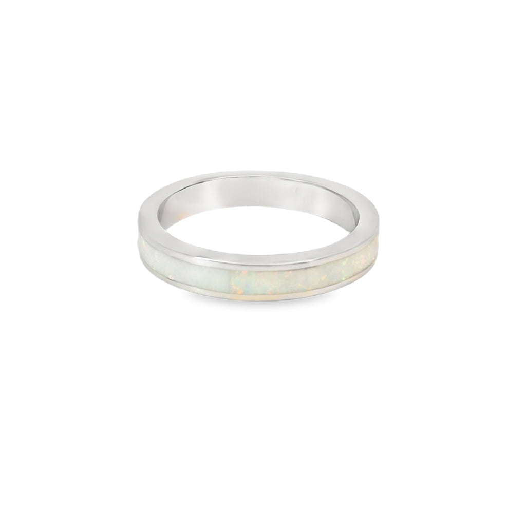 White lab Opal Hearts Band Sterling Silver Ring