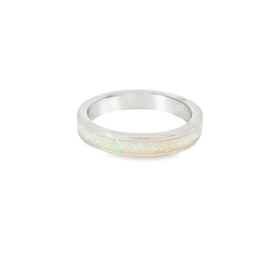 White lab Opal Hearts Band Sterling Silver Ring