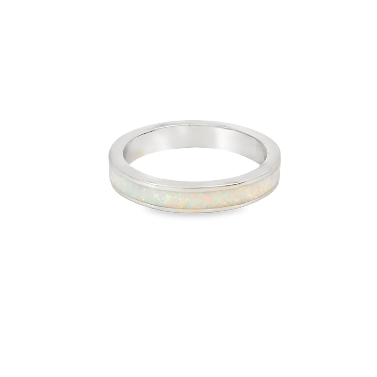 White lab Opal Hearts Band Sterling Silver Ring