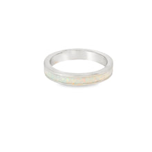 Load image into Gallery viewer, White lab Opal Hearts Band Sterling Silver Ring