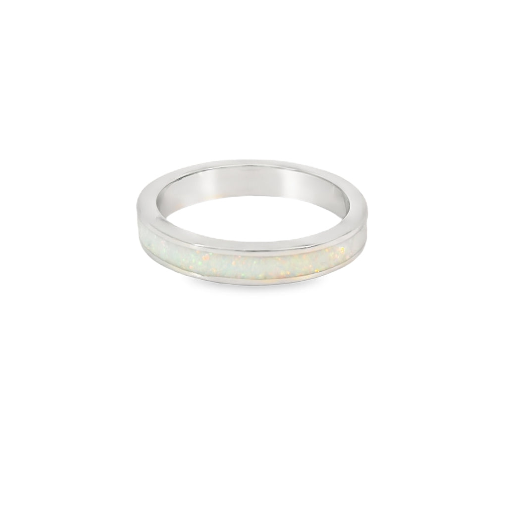 White lab Opal Hearts Band Sterling Silver Ring