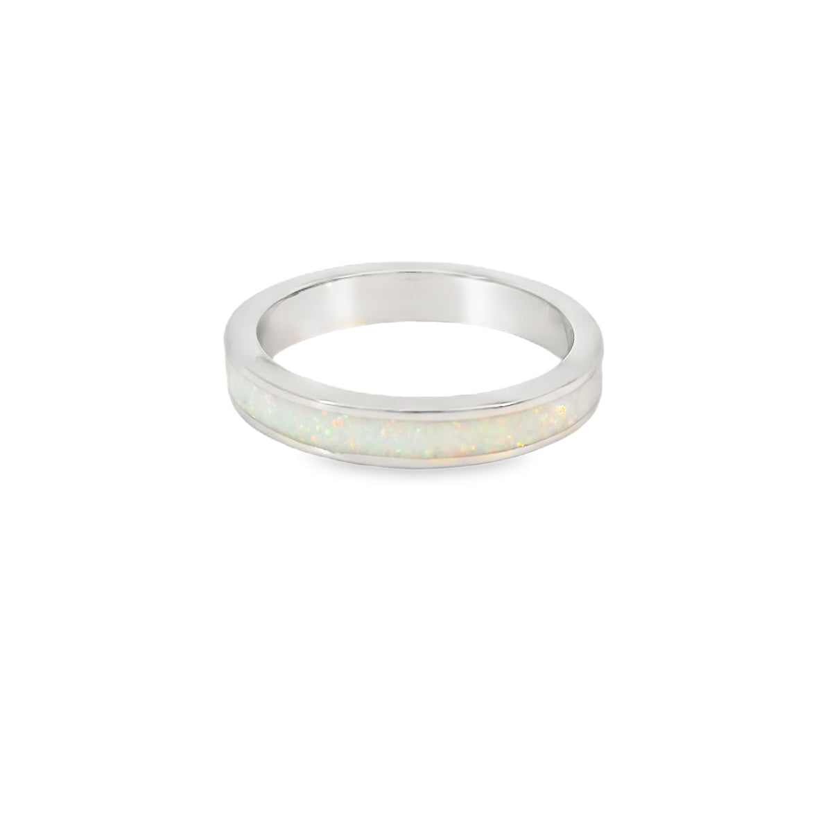 White lab Opal Hearts Band Sterling Silver Ring