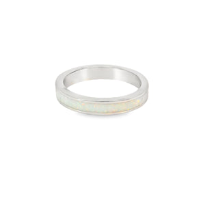 White lab Opal Hearts Band Sterling Silver Ring