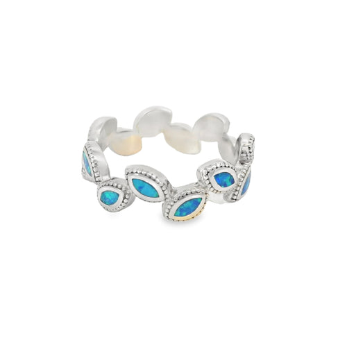 Blue Lab Opal Geometric Sterling Silver Ring