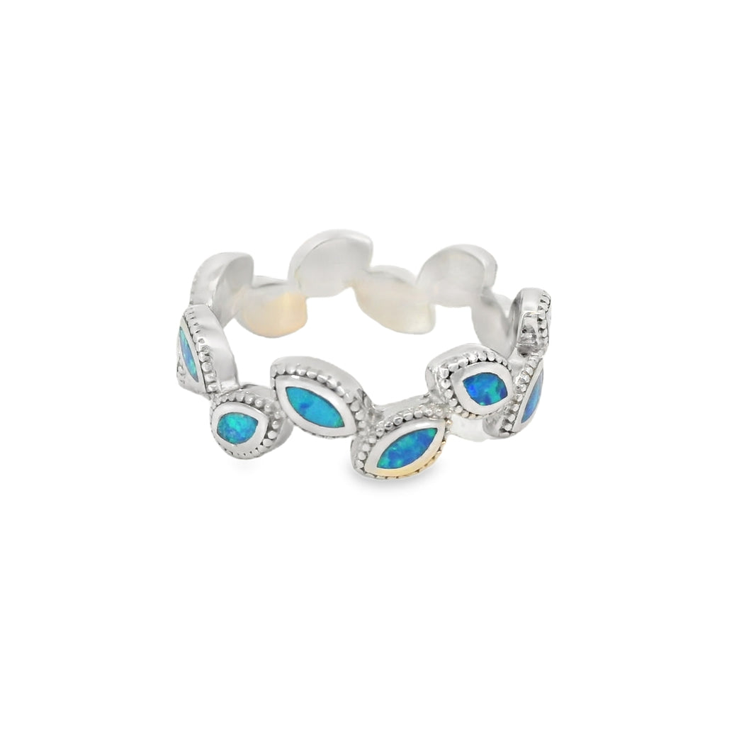 Blue Lab Opal Geometric Sterling Silver Ring