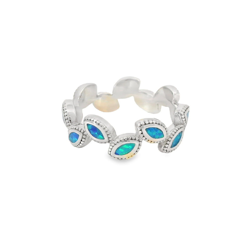 Blue Lab Opal Geometric Sterling Silver Ring