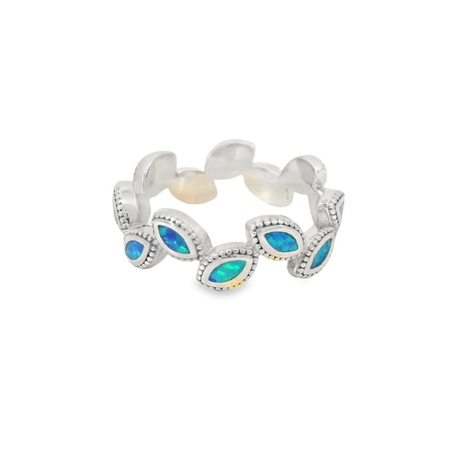 Blue Lab Opal Geometric Sterling Silver Ring
