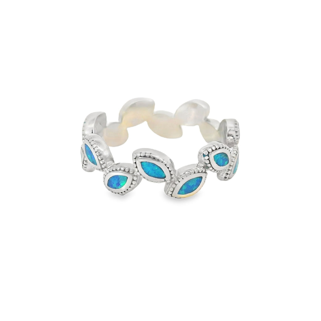 Blue Lab Opal Geometric Sterling Silver Ring