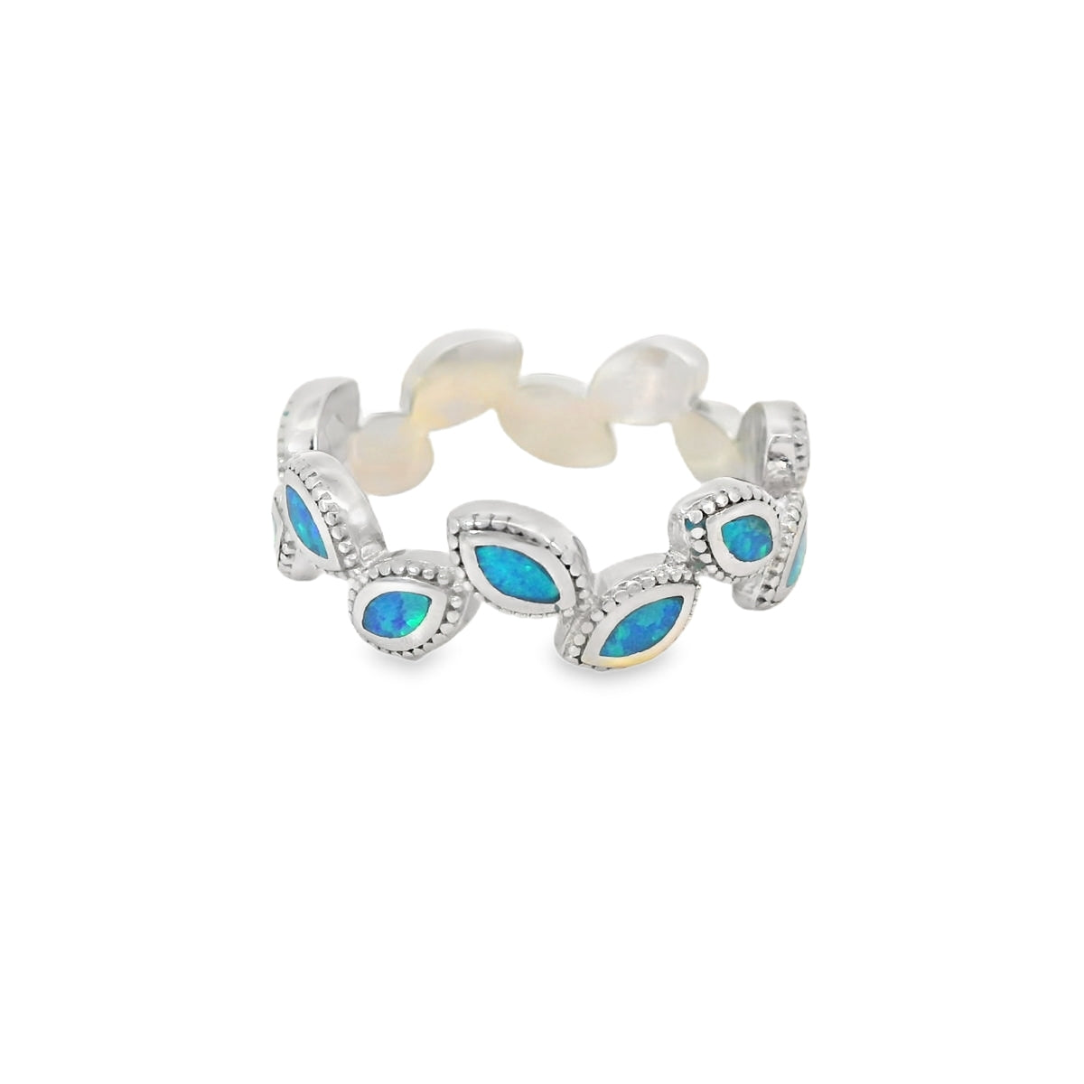Blue Lab Opal Geometric Sterling Silver Ring