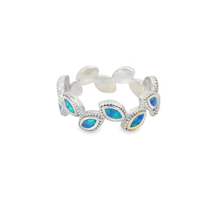 Blue Lab Opal Geometric Sterling Silver Ring