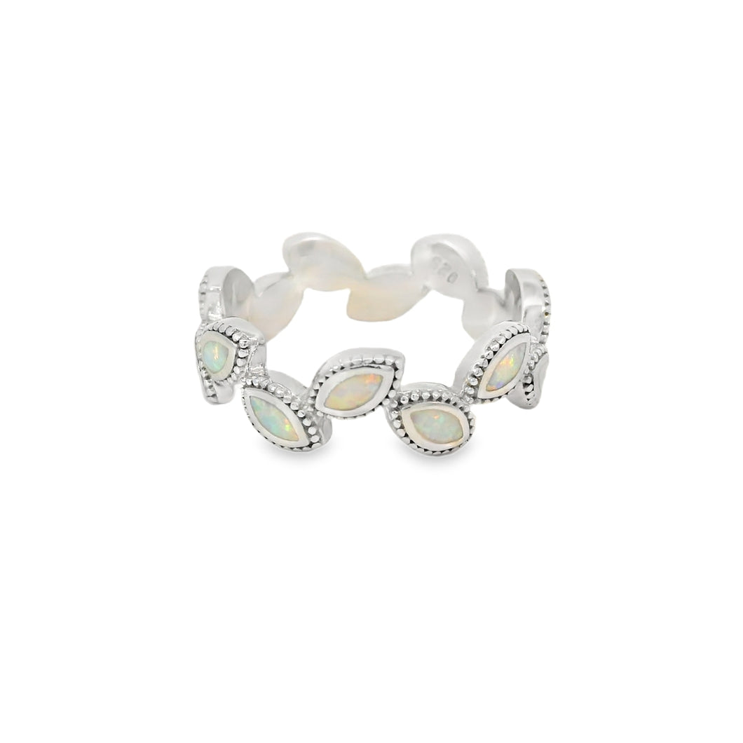 White Lab Opal Geometric Sterling Silver Ring