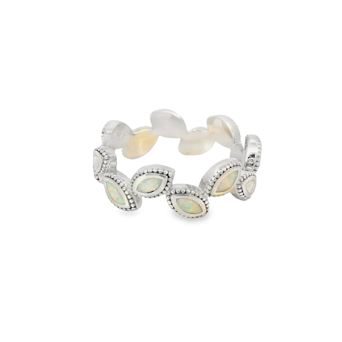 White Lab Opal Geometric Sterling Silver Ring