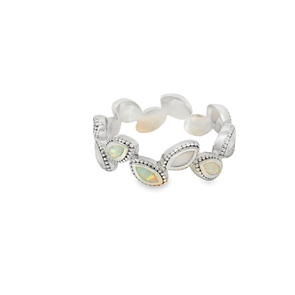 White Lab Opal Geometric Sterling Silver Ring