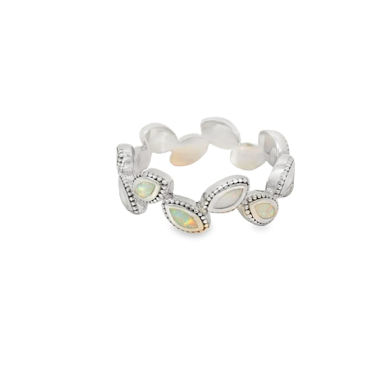 White Lab Opal Geometric Sterling Silver Ring