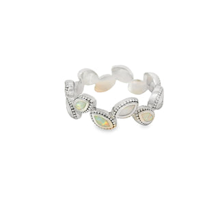 White Lab Opal Geometric Sterling Silver Ring