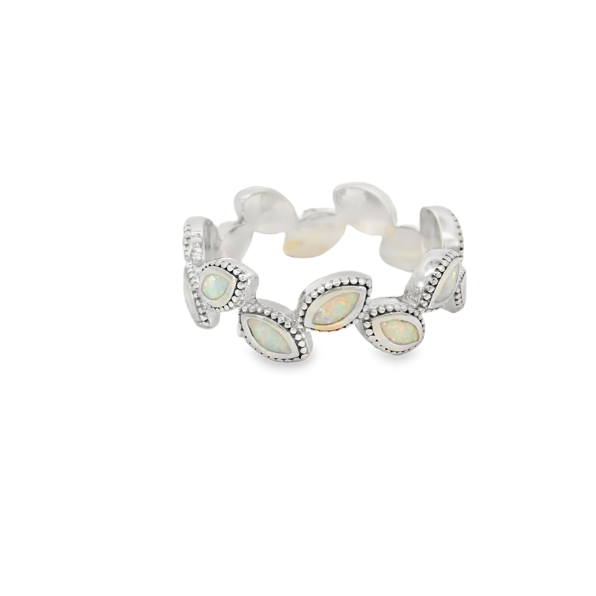 White Lab Opal Geometric Sterling Silver Ring