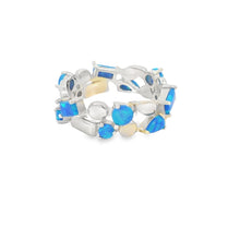Load image into Gallery viewer, Blue Lab Opal Geometric Band Sterling Silver Ring