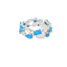 Load image into Gallery viewer, Blue Lab Opal Geometric Band Sterling Silver Ring