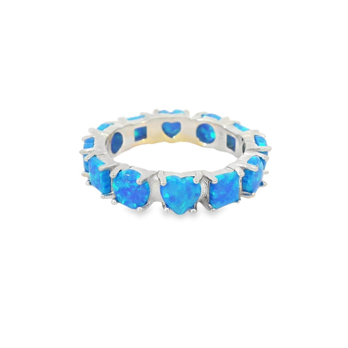 Blue Lab Opal Geometric Band Sterling Silver Ring