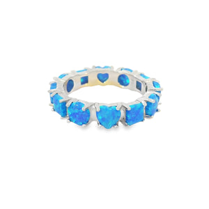 Blue Lab Opal Geometric Band Sterling Silver Ring