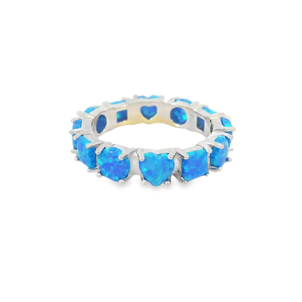 Blue Lab Opal Geometric Band Sterling Silver Ring