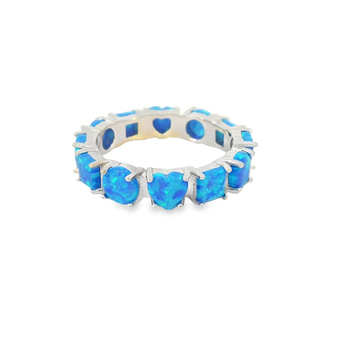 Blue Lab Opal Geometric Band Sterling Silver Ring