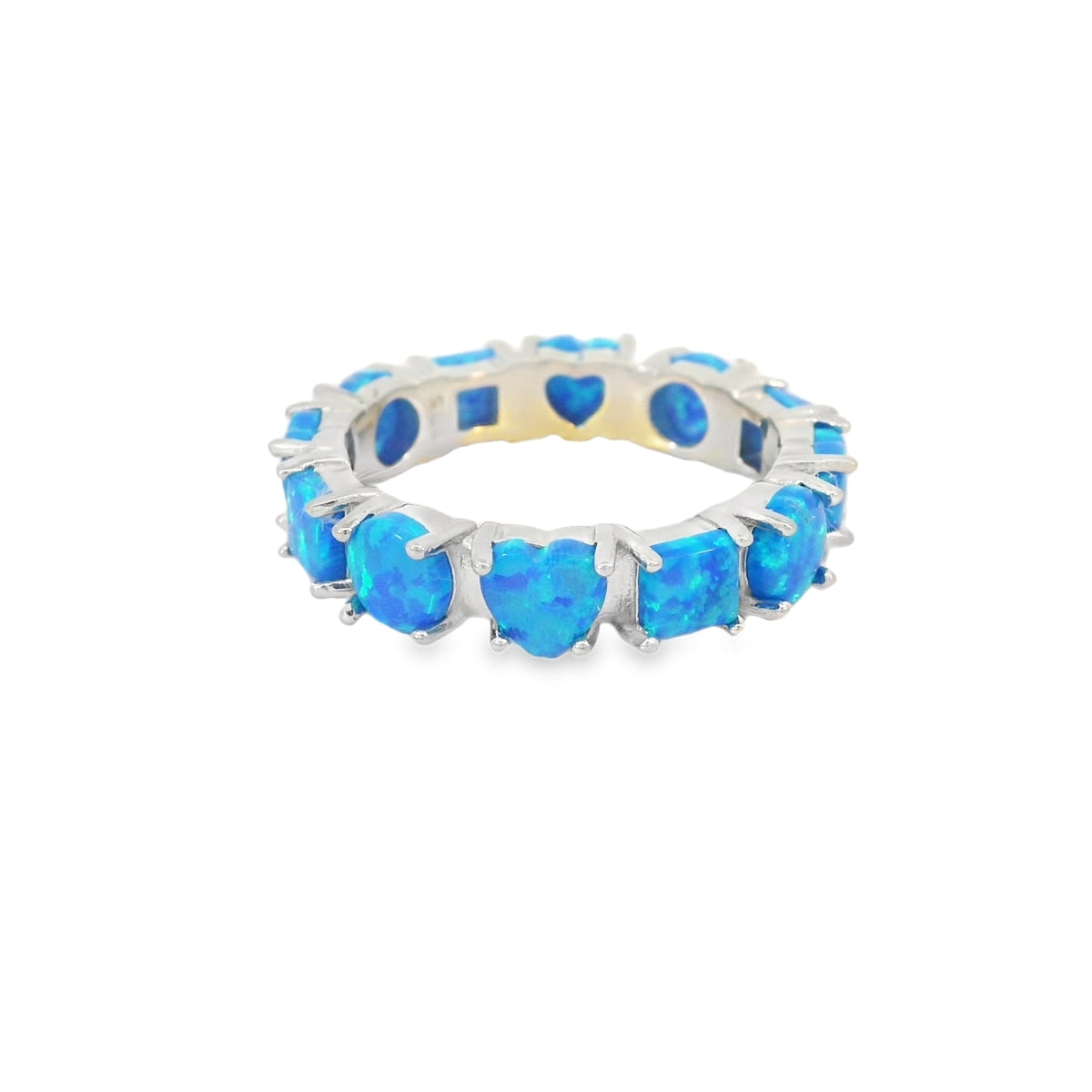 Blue Lab Opal Geometric Band Sterling Silver Ring