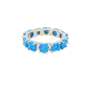 Blue Lab Opal Geometric Band Sterling Silver Ring