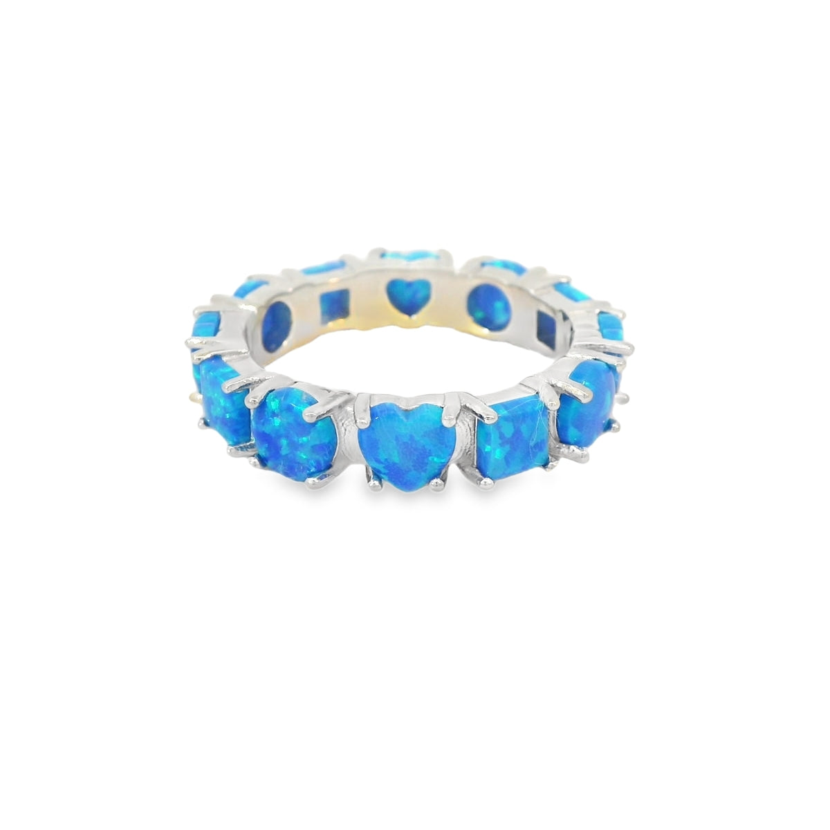 Blue Lab Opal Geometric Band Sterling Silver Ring