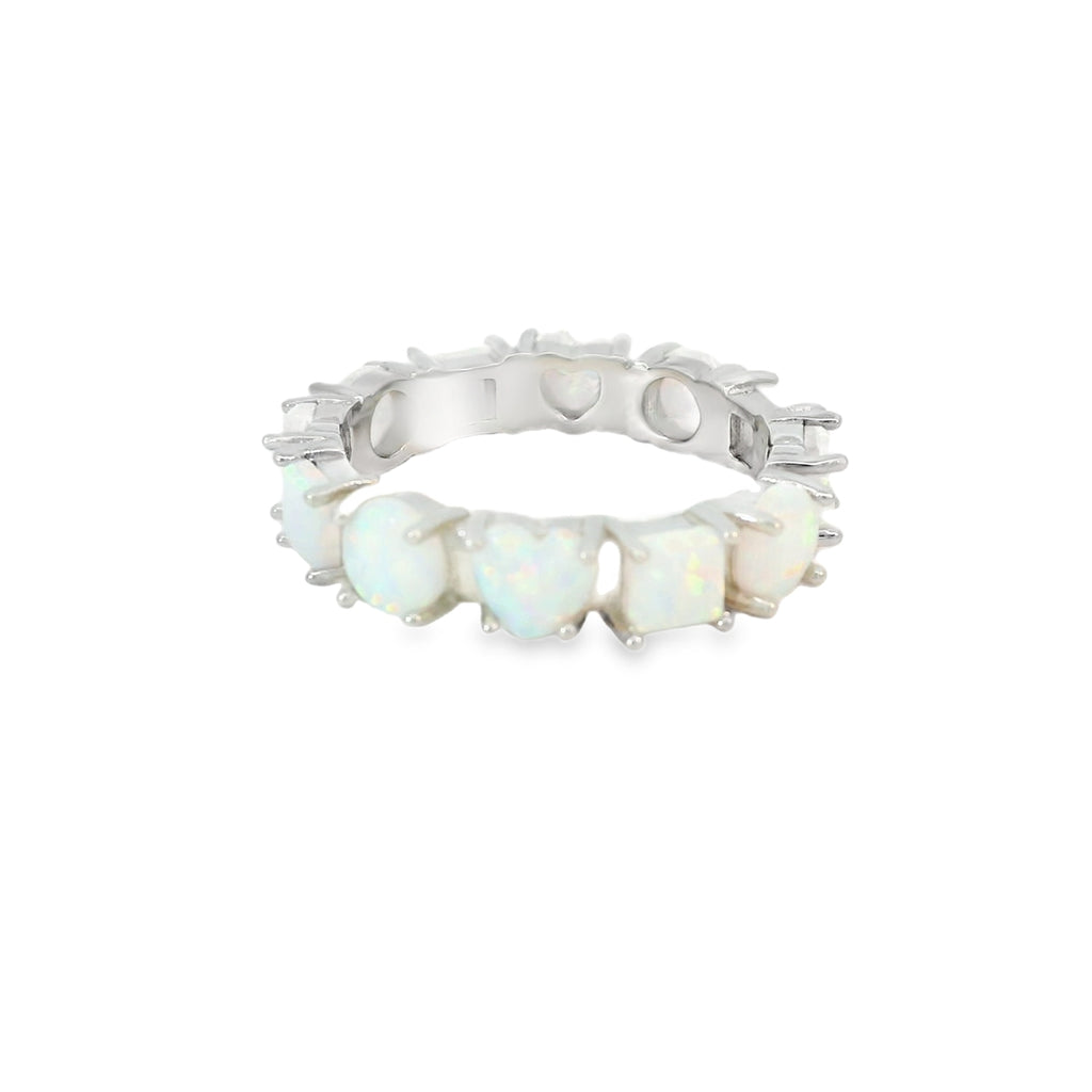 White Lab Opal Geometric Band Sterling Silver Ring