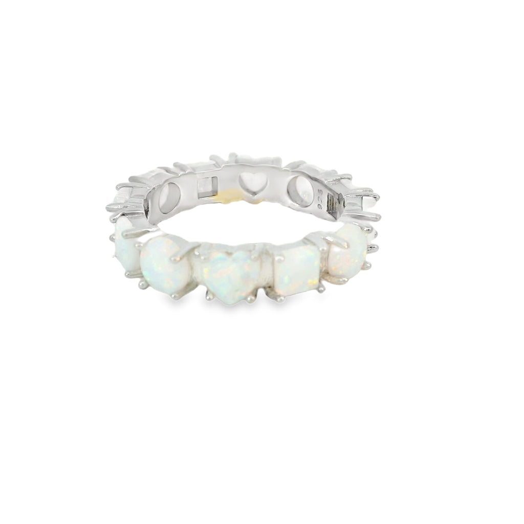 White Lab Opal Geometric Band Sterling Silver Ring