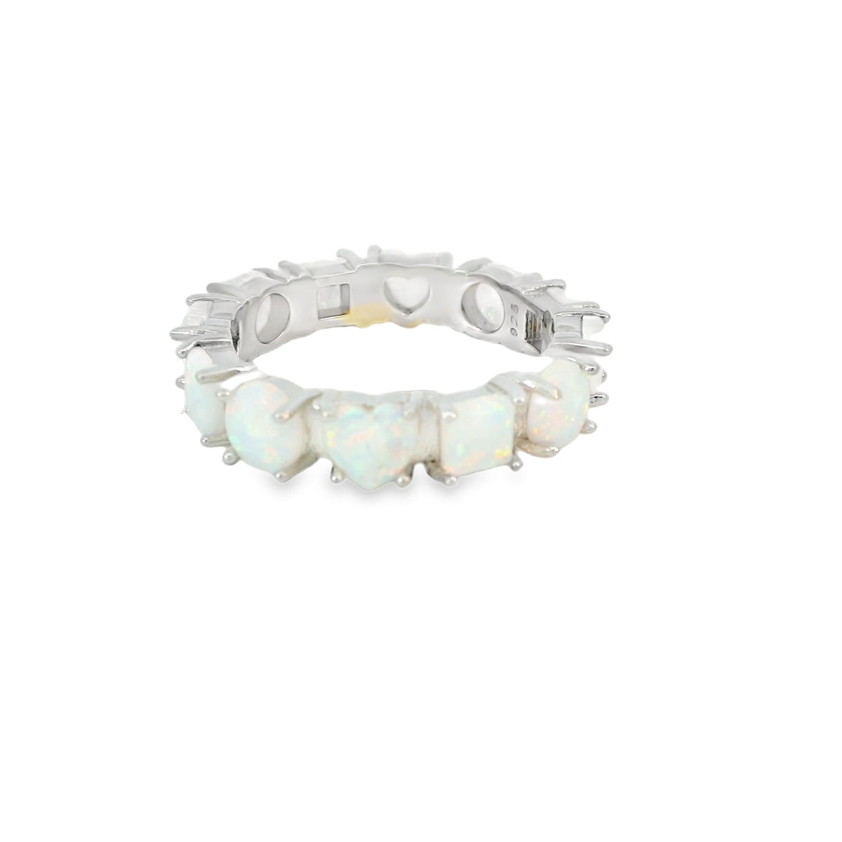 White Lab Opal Geometric Band Sterling Silver Ring