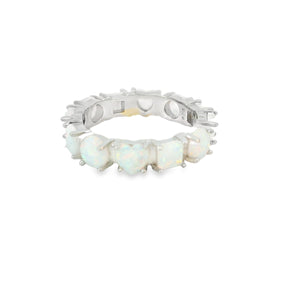 White Lab Opal Geometric Band Sterling Silver Ring