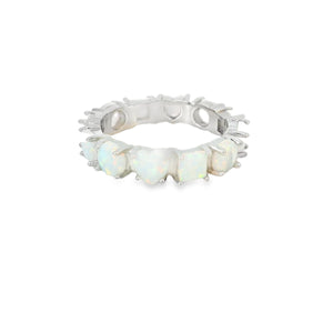 White Lab Opal Geometric Band Sterling Silver Ring