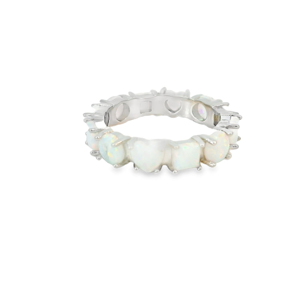 White Lab Opal Geometric Band Sterling Silver Ring