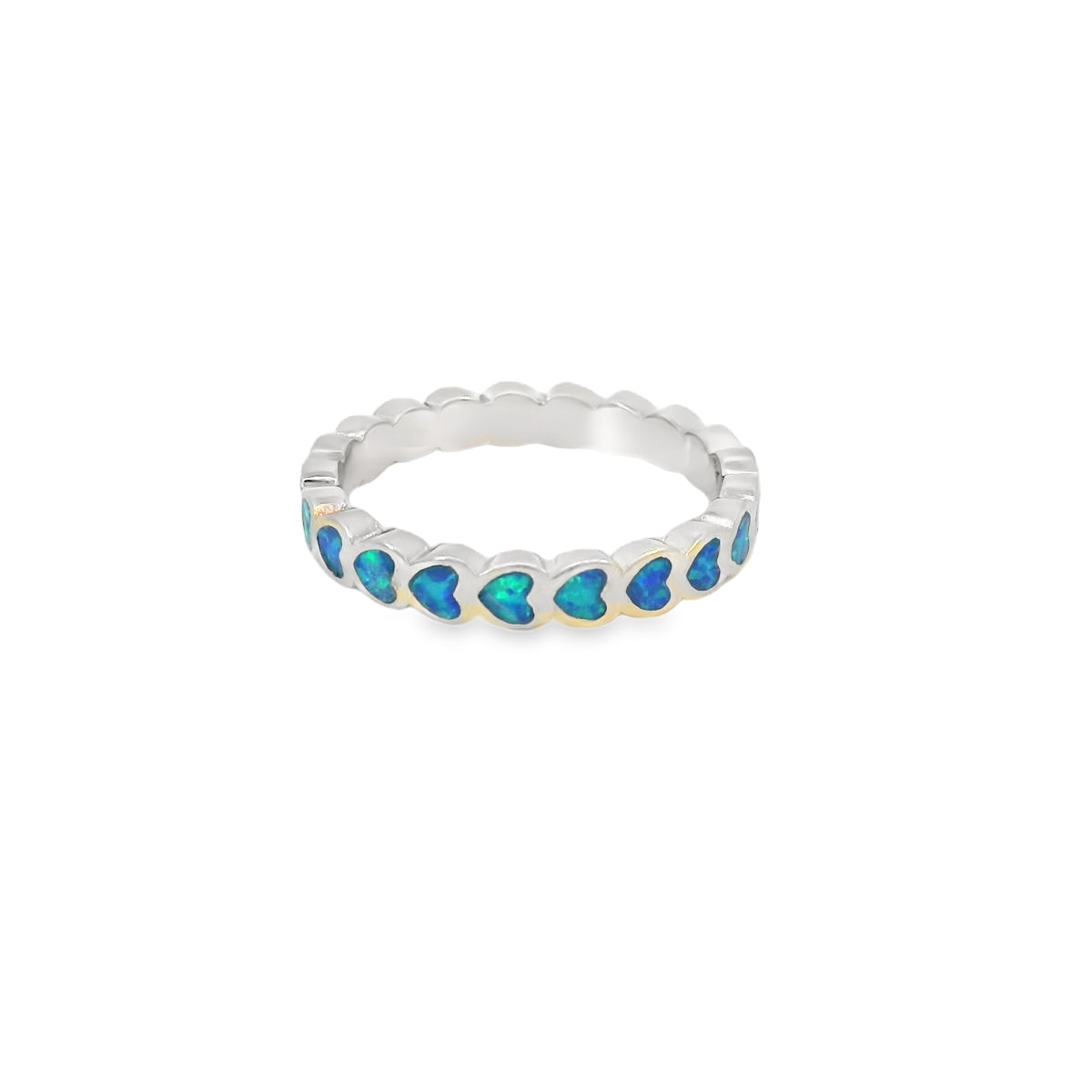 Blue lab opal hearts sterling silver ring