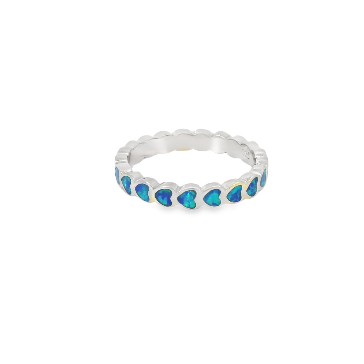 Blue lab opal hearts sterling silver ring