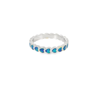 Blue lab opal hearts sterling silver ring