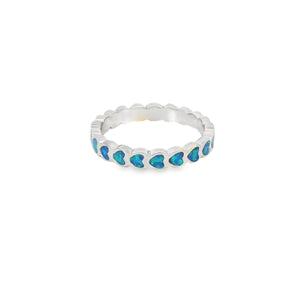 Blue lab opal hearts sterling silver ring