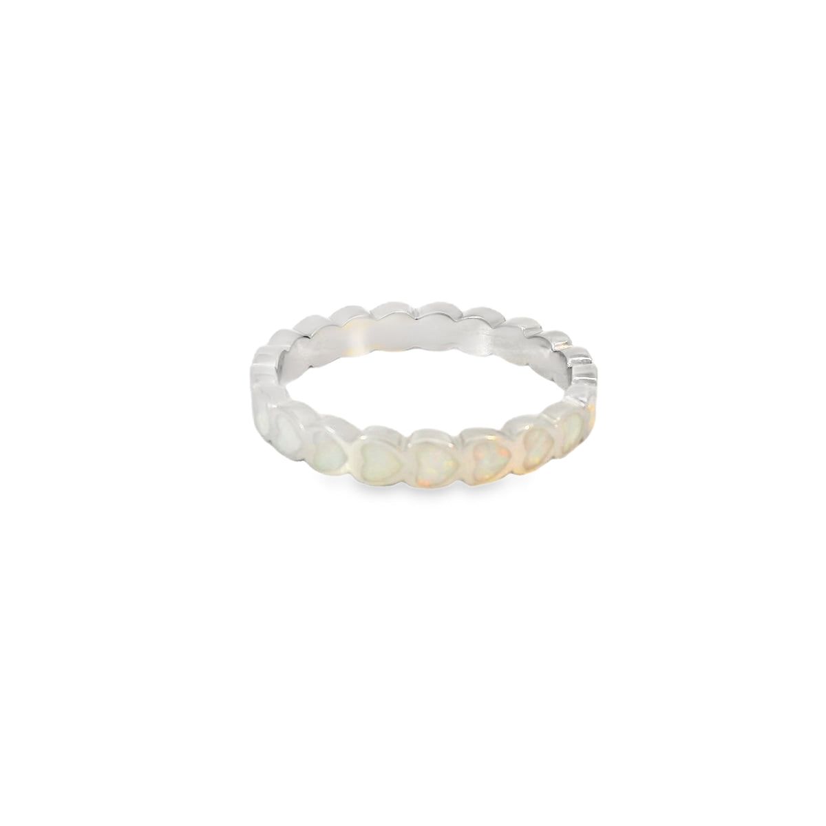 White lab opal hearts sterling silver ring