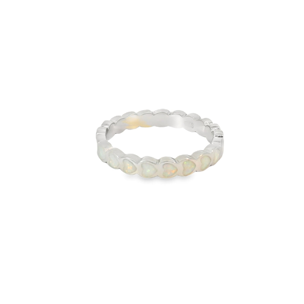 White lab opal hearts sterling silver ring