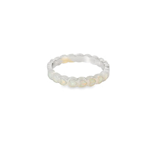 White lab opal hearts sterling silver ring