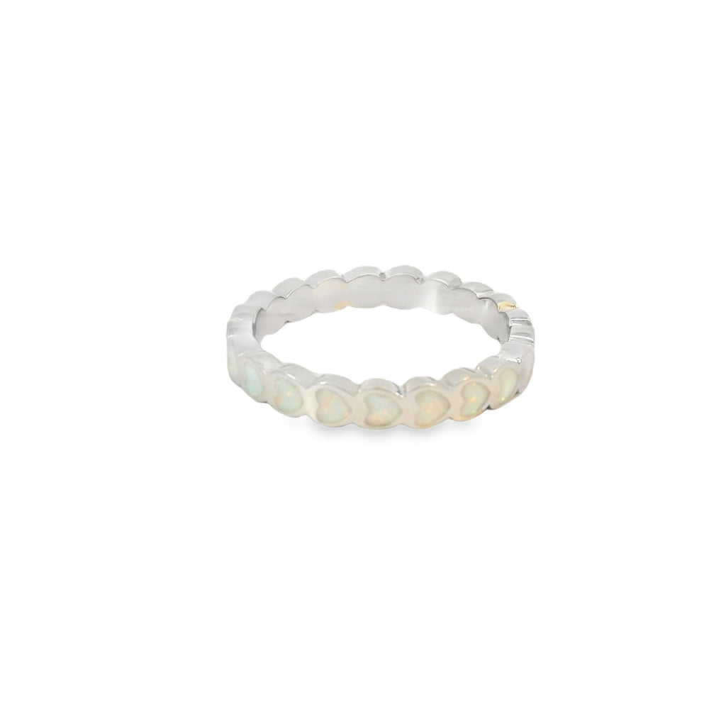 White lab opal hearts sterling silver ring