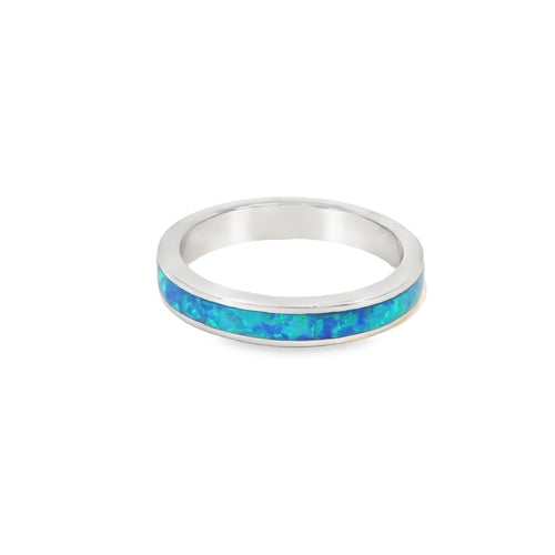 Blue Lab Opal Band Sterling Silver Ring