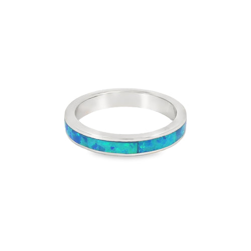 Blue Lab Opal Band Sterling Silver Ring