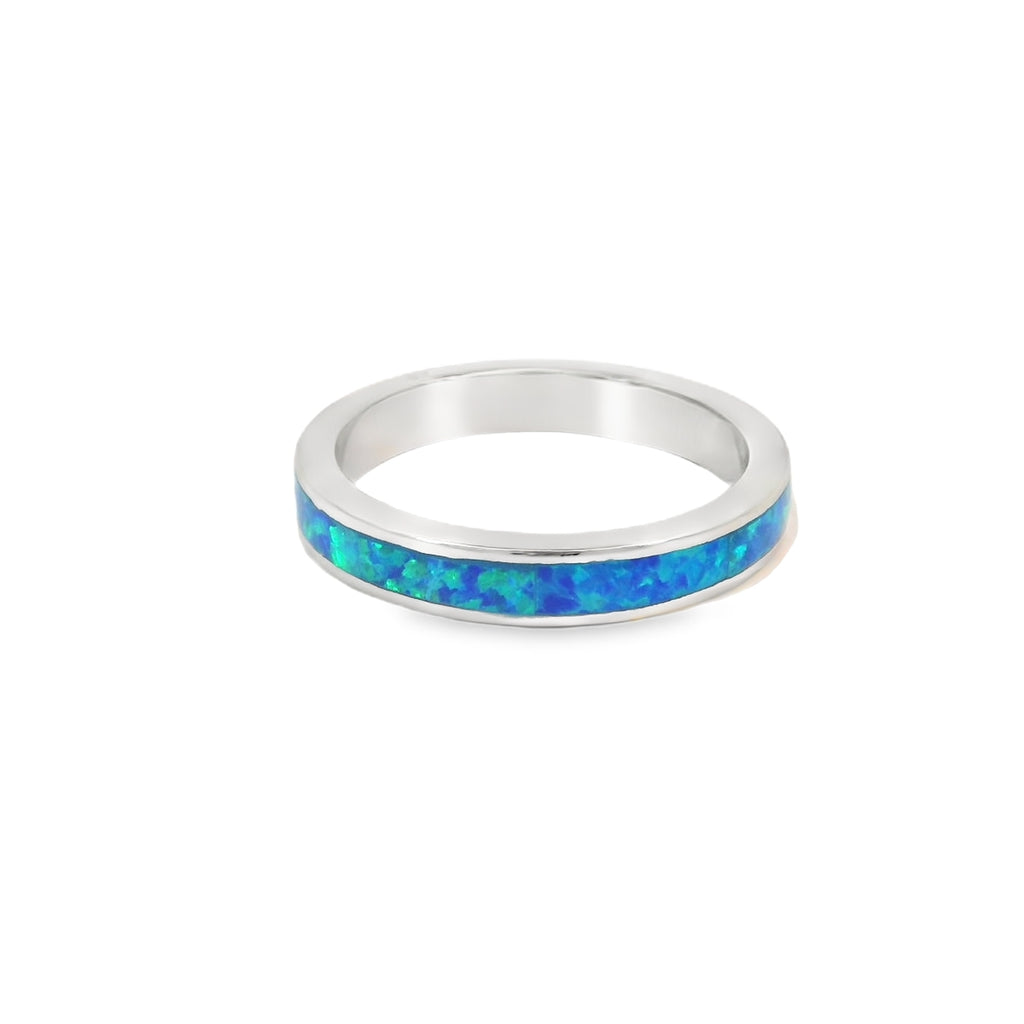 Blue Lab Opal Band Sterling Silver Ring