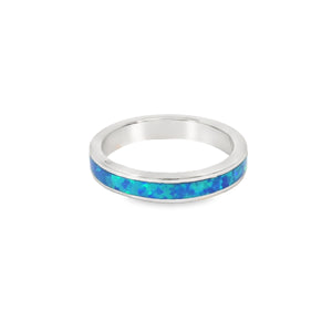 Blue Lab Opal Band Sterling Silver Ring